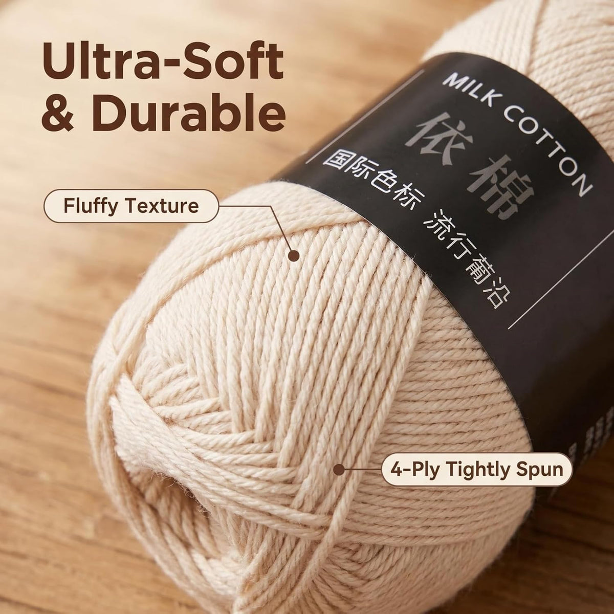 1 Roll 4-Ply Milk Yarn, Acrylic-Polyester Blend for Knitting (#83)