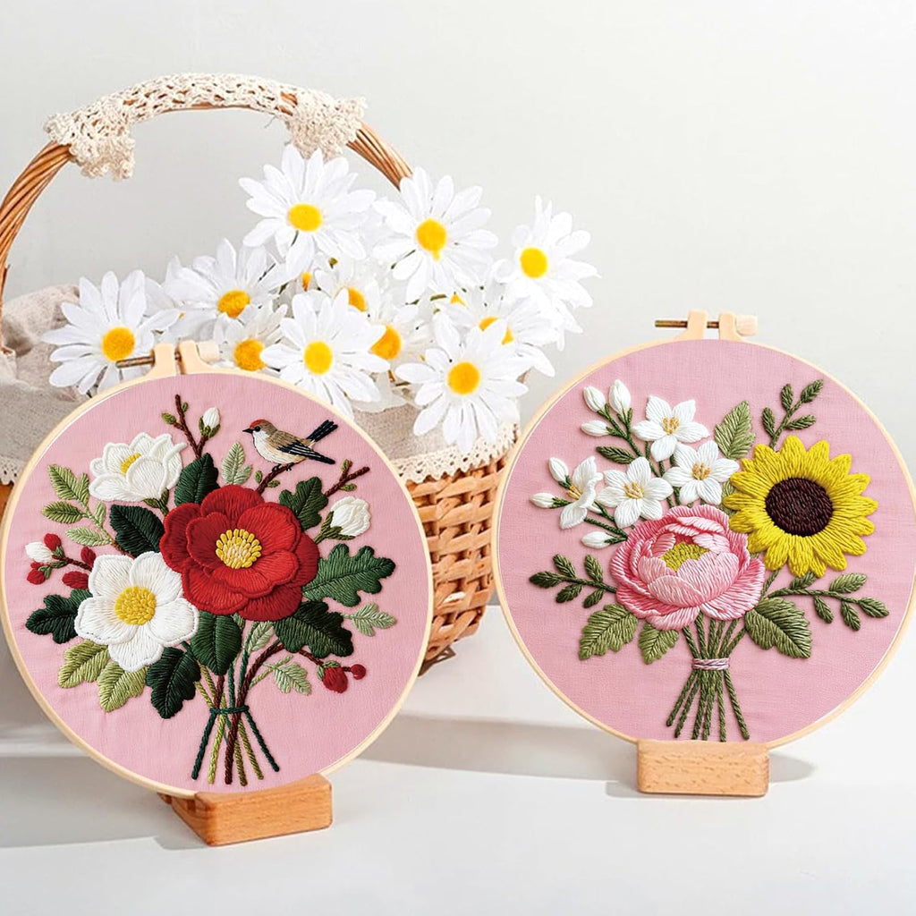 ORIGACH 6 Pack Flower Bouquet Embroidery Kit for Beginner