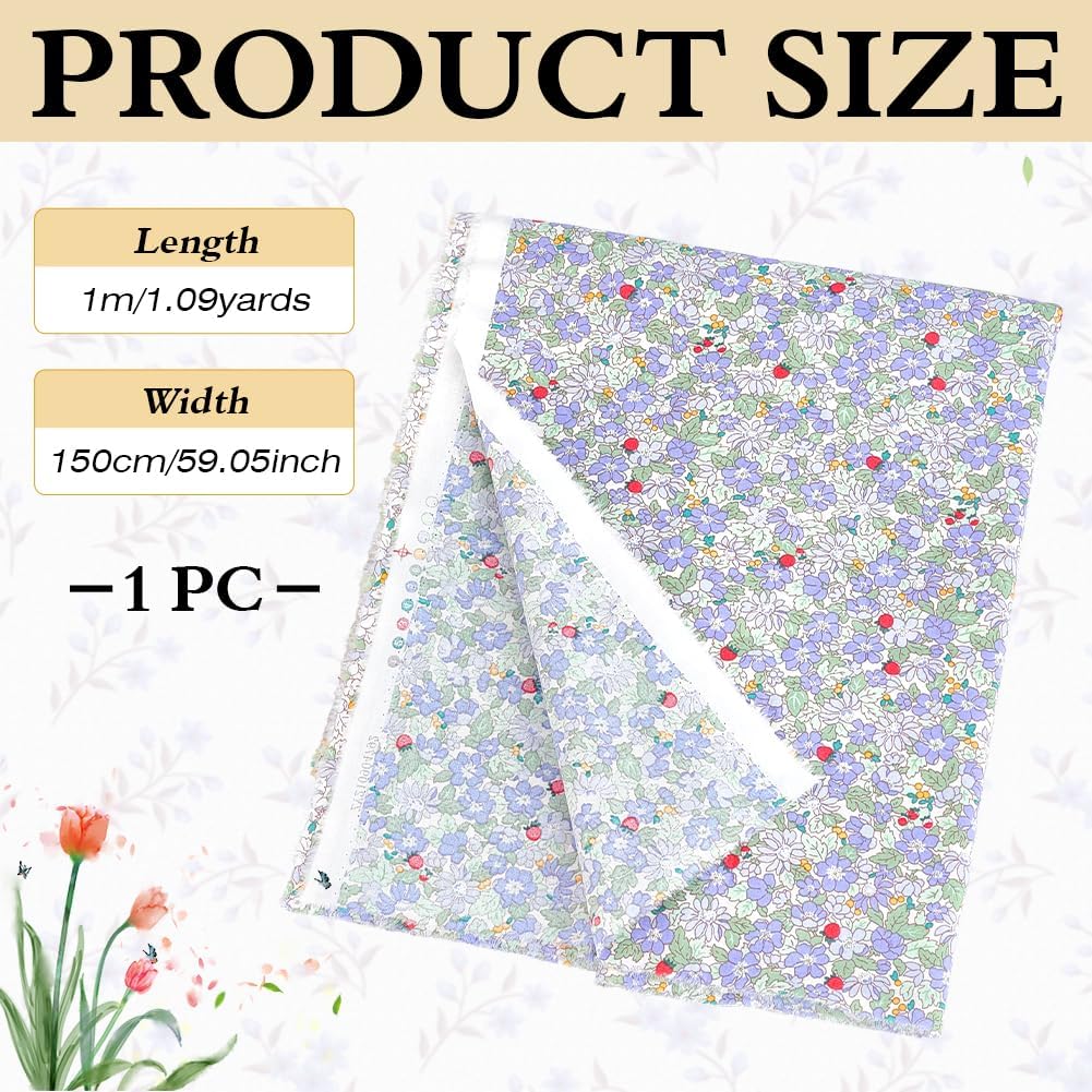 MAYJOYDIY 1.1 Yard Flower Print Cotton Fabrics for Sewing 59 Inch