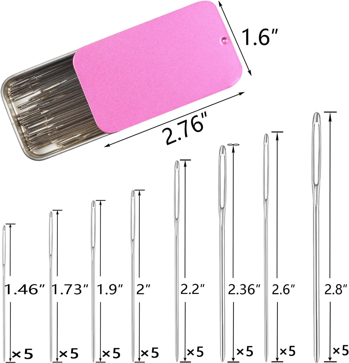 Eketirry 46PCS Large-Eye Blunt Needles Kit, 8 Sizes Stainless Steel