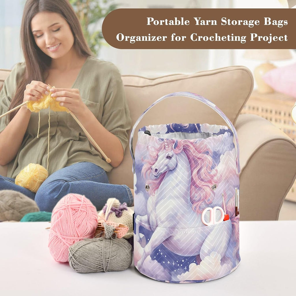 YETTASBIN Unicorn Yarn Storage Bag, Large Crochet Knitting Bag