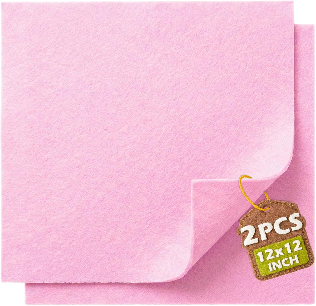 Baby Pink Soft Felt Sheets for Crafts, 12" x 12", 1.6mm Thick, 2 Pcs