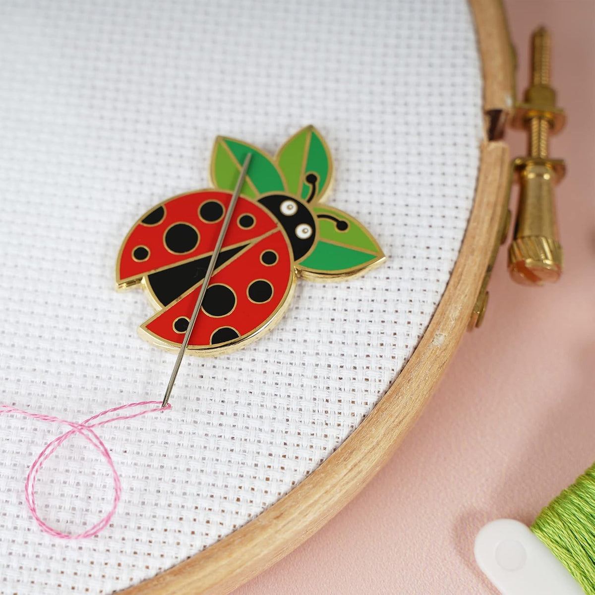 Caterpillar Cross Stitch Ladybug Magnetic Enamel Needle Minder - for