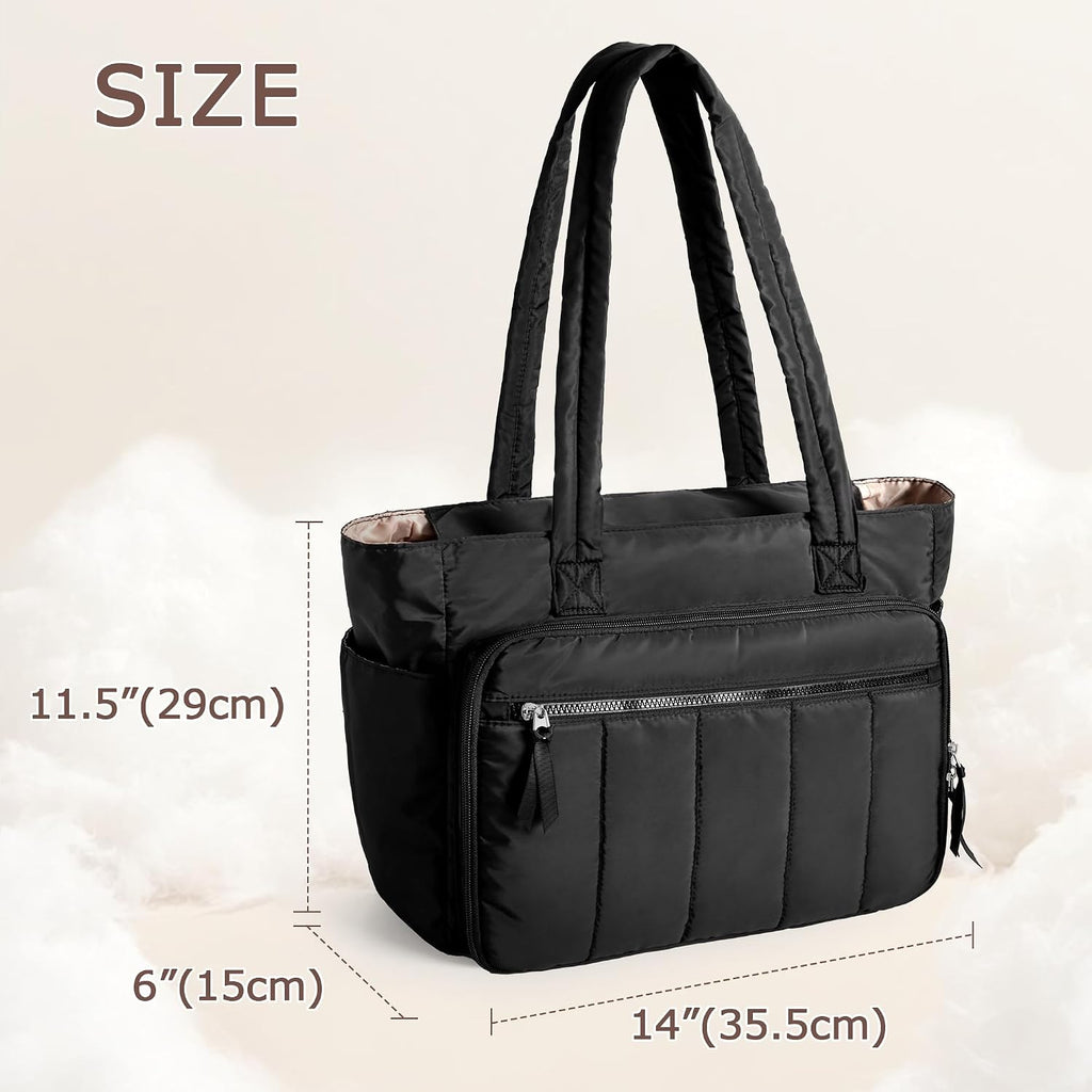 LUXJA Large Puffy Embroidery Bag with Multiple Pockets, Black