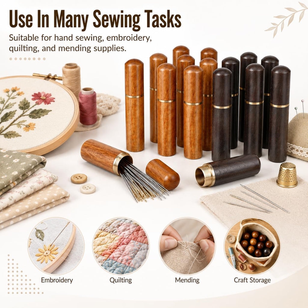16 PCS Wooden Needle Case, Sewing Needle Holder Tube, Portable Needle