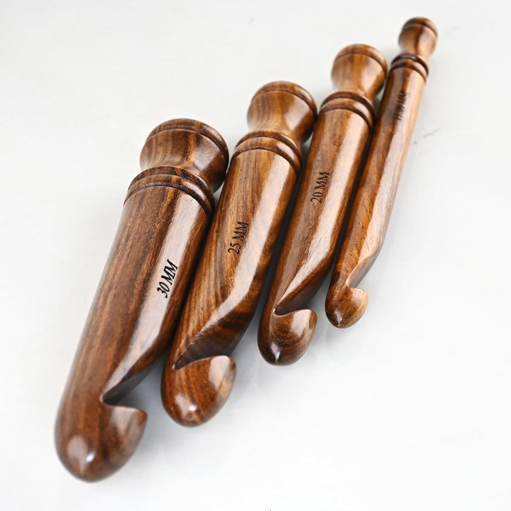 Wooden Jumbo Crochet Hook Set (15mm, 20mm, 25mm, 30mm) – Ergonomic