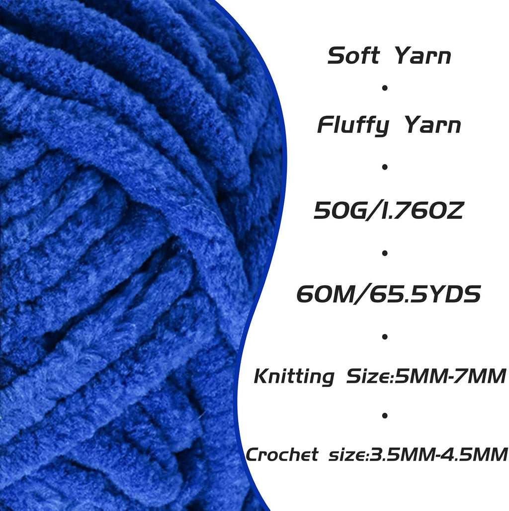 3 Pack Royal Blue Fluffy Velvet Yarn for Crocheting, Chunky Chenille