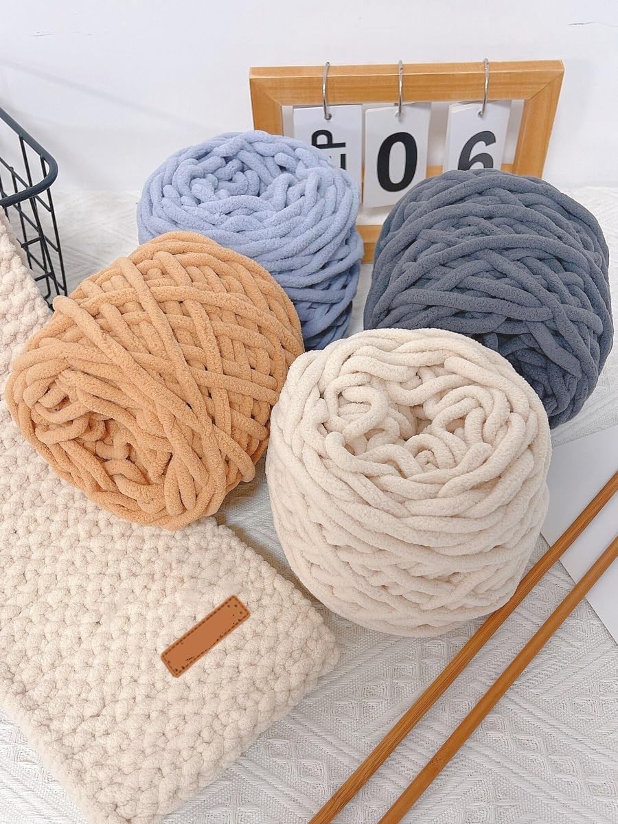 5 Pack Chunky Chenille Yarn for Crocheting, Soft Thick Fluffy Yarn for