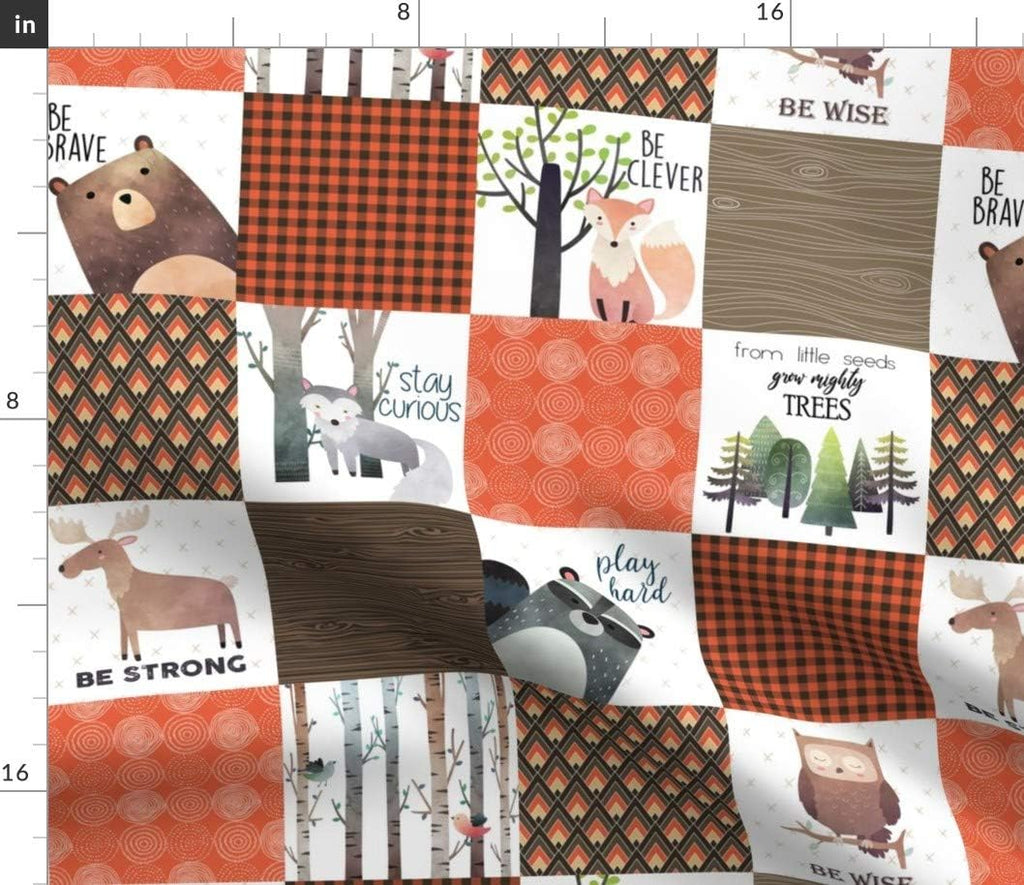 Spoonflower Fabric Woodland Patchwork Quilt Bear on Cotton Poplin