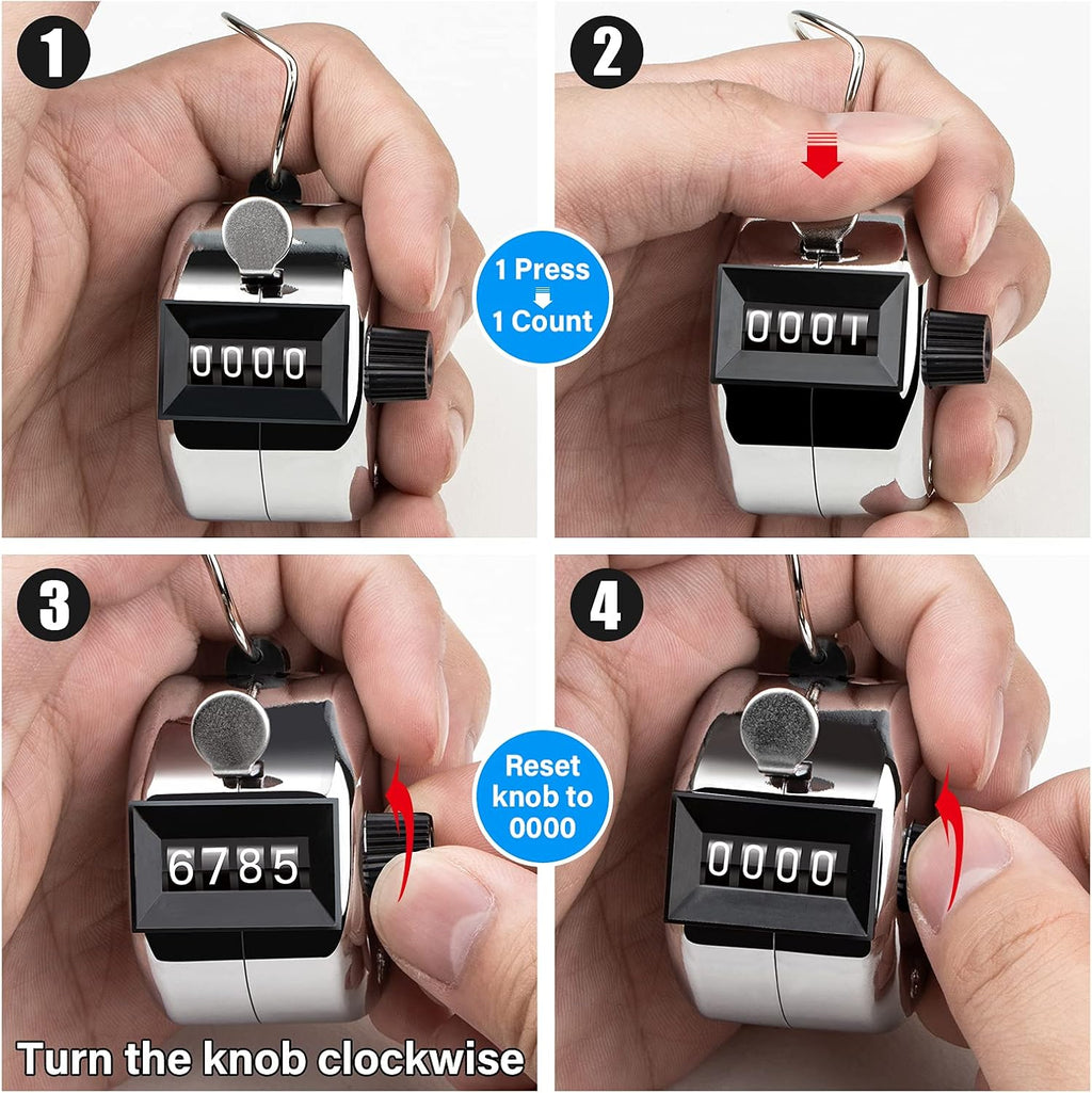 Tally Counter, 4-Digit Clicker Counter, Metal Hand Tally Counters