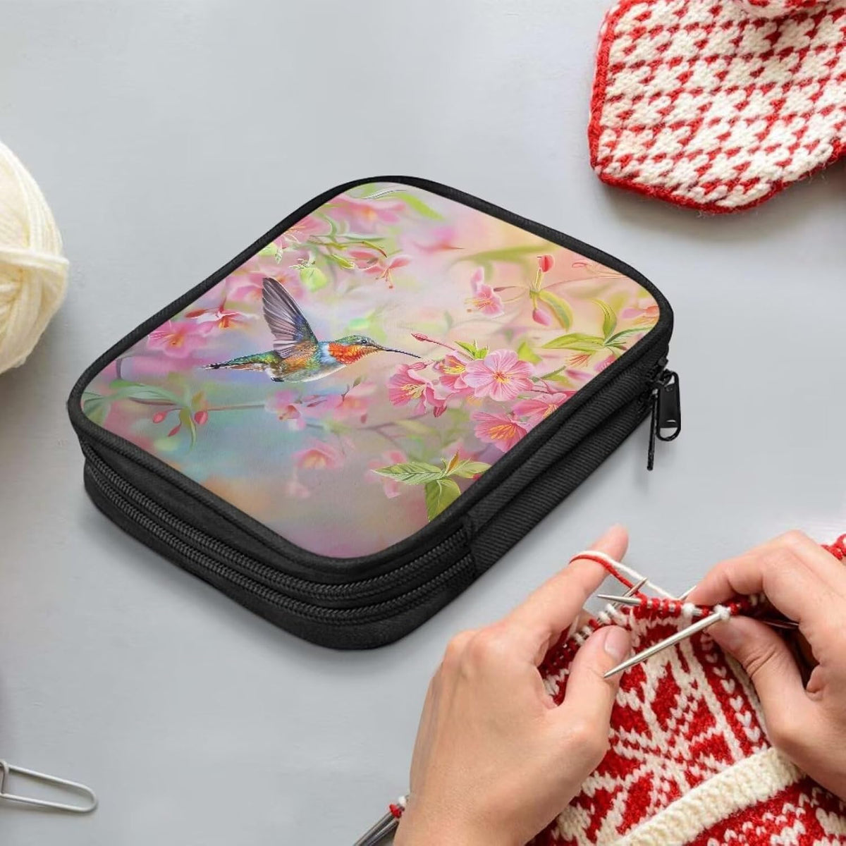 Hummingbird Crochet Hook Case Portable Knitting Needle Case with Web