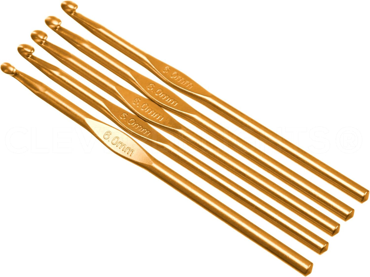 5 Pack - CleverDelights Size J (Size 10) Aluminum Crochet Hooks - 6"
