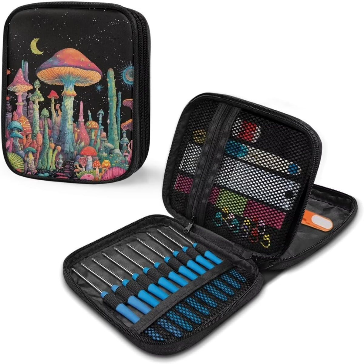 Goronwyfloyd Mushroom Crochet Hook Case Travel Crochet Storage Bag