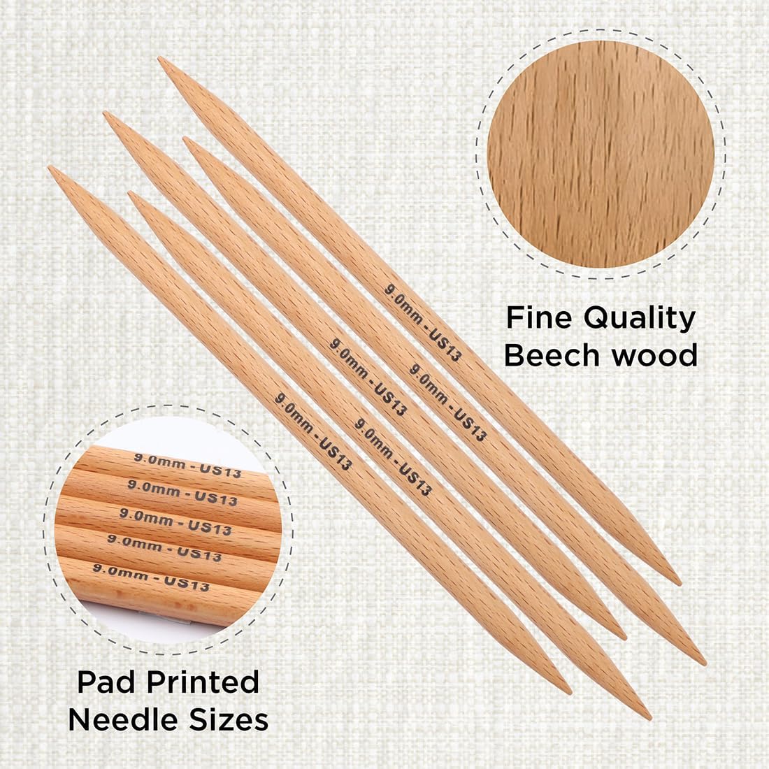 KnitPro Basix Beech Double Pointed Needles 8" (20cm) | US Size 13