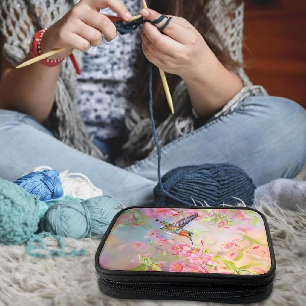 Hummingbird Crochet Hook Case Portable Knitting Needle Case with Web