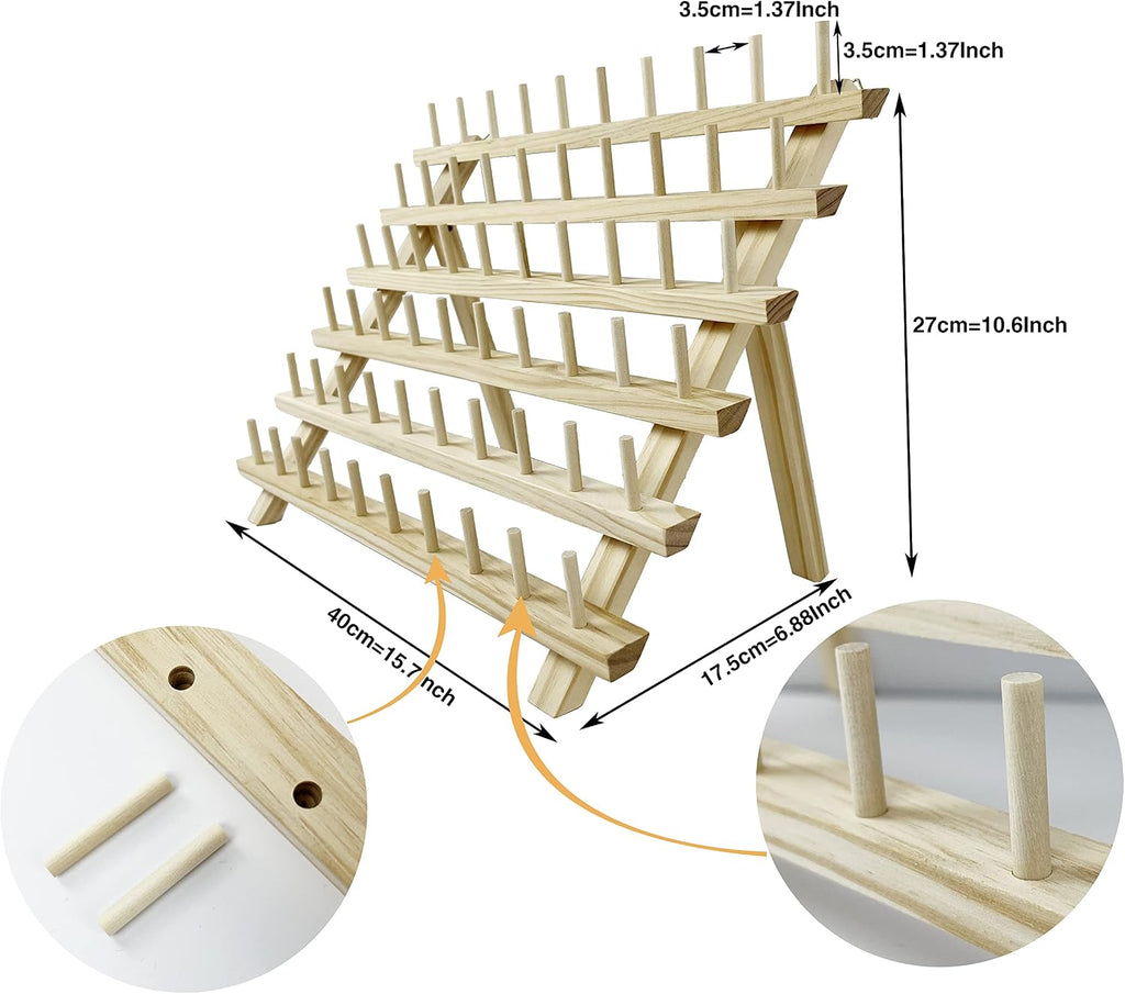 wennuo 60 Spools Wooden Thread Rack/Braiding Hair Rack/Thread Holder