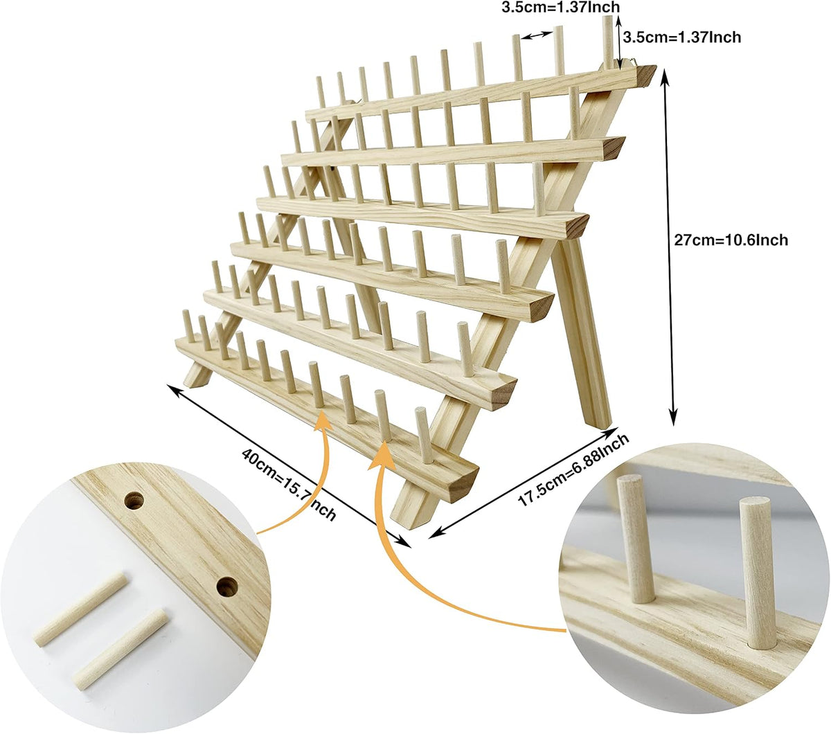 wennuo 60 Spools Wooden Thread Rack/Braiding Hair Rack/Thread Holder