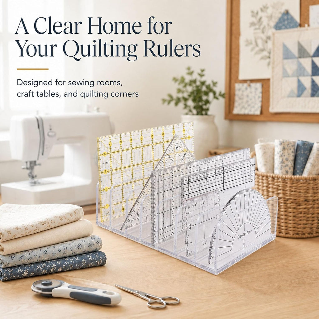 Quilting Ruler Holder, Lolytama 7-Slot Clear Organizer for Sewing Desk