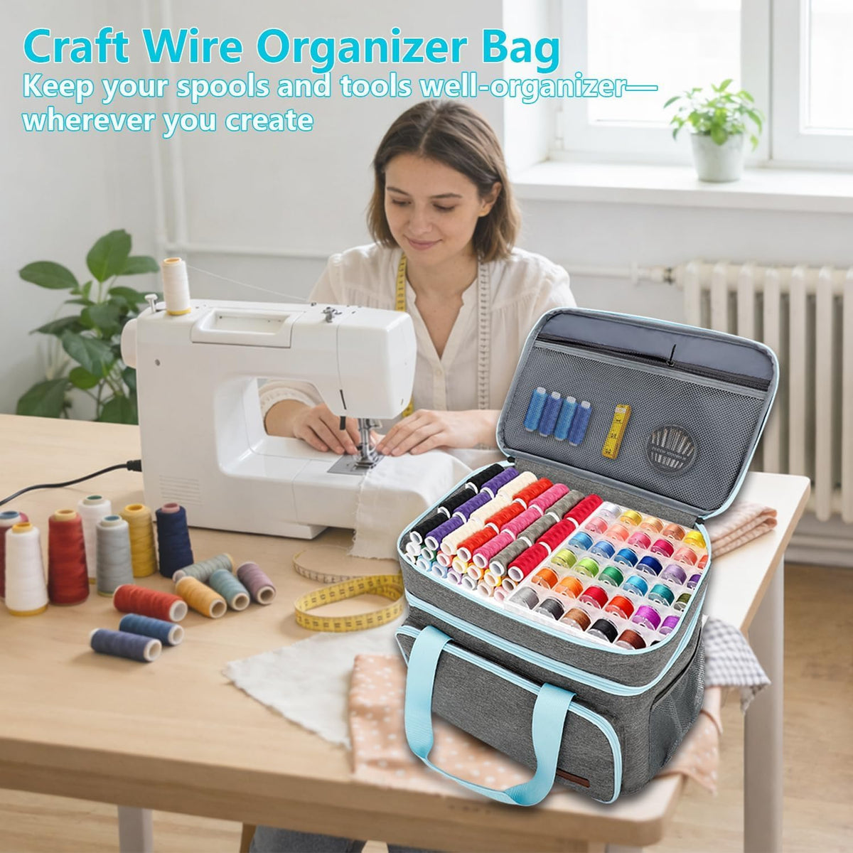 Sewing Supplies Organizer, Double-Layer Storage Bag with Detachable