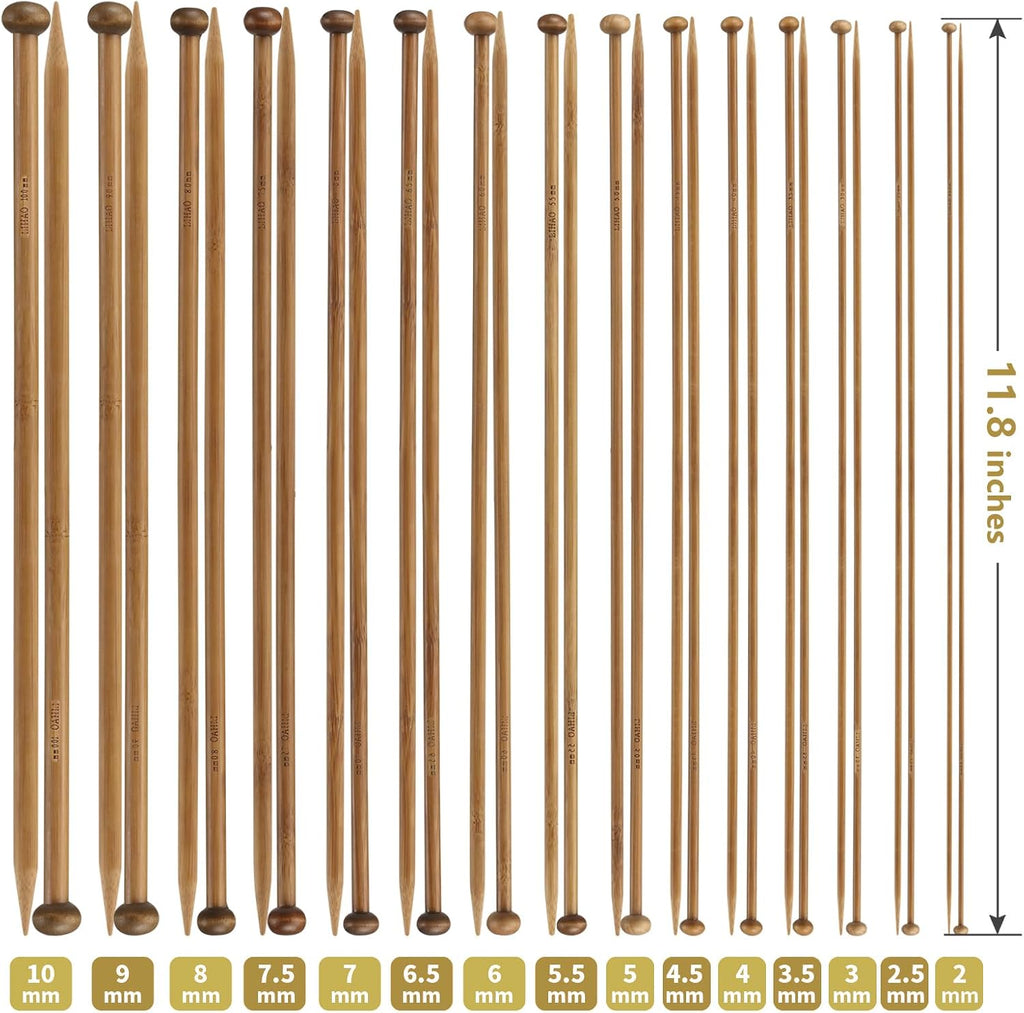 LIHAO 30 Pcs Bamboo Knitting Needles, Wooden Knitting Needles