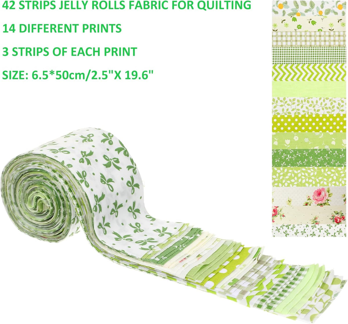 42Pcs Jelly Roll Fabric Strips Soft Cotton Quilting Fabric