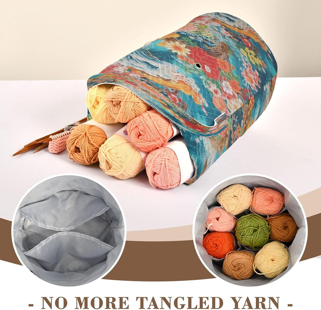 YETTASBIN Japanese Tree Flower Yarn Storage Bag, Large Crochet