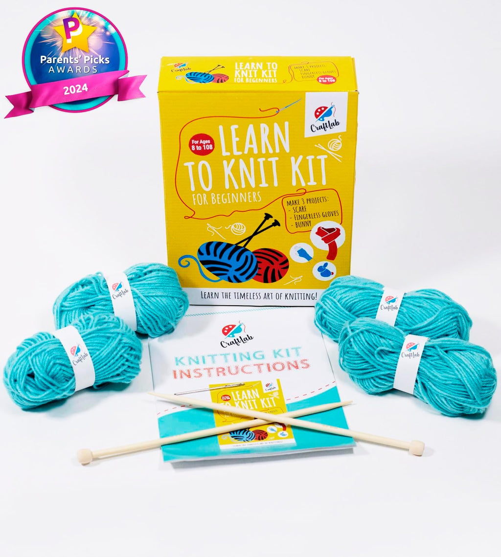 CraftLab Knitting Kit - Beginner Knitting Supplies with Wool Yarn