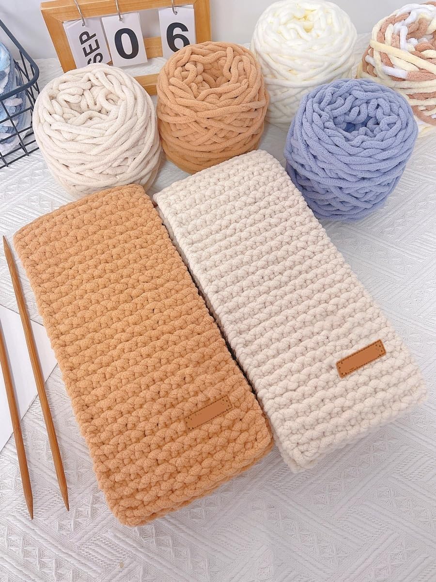 5 Pack Chunky Chenille Yarn for Crocheting, Soft Thick Fluffy Yarn for