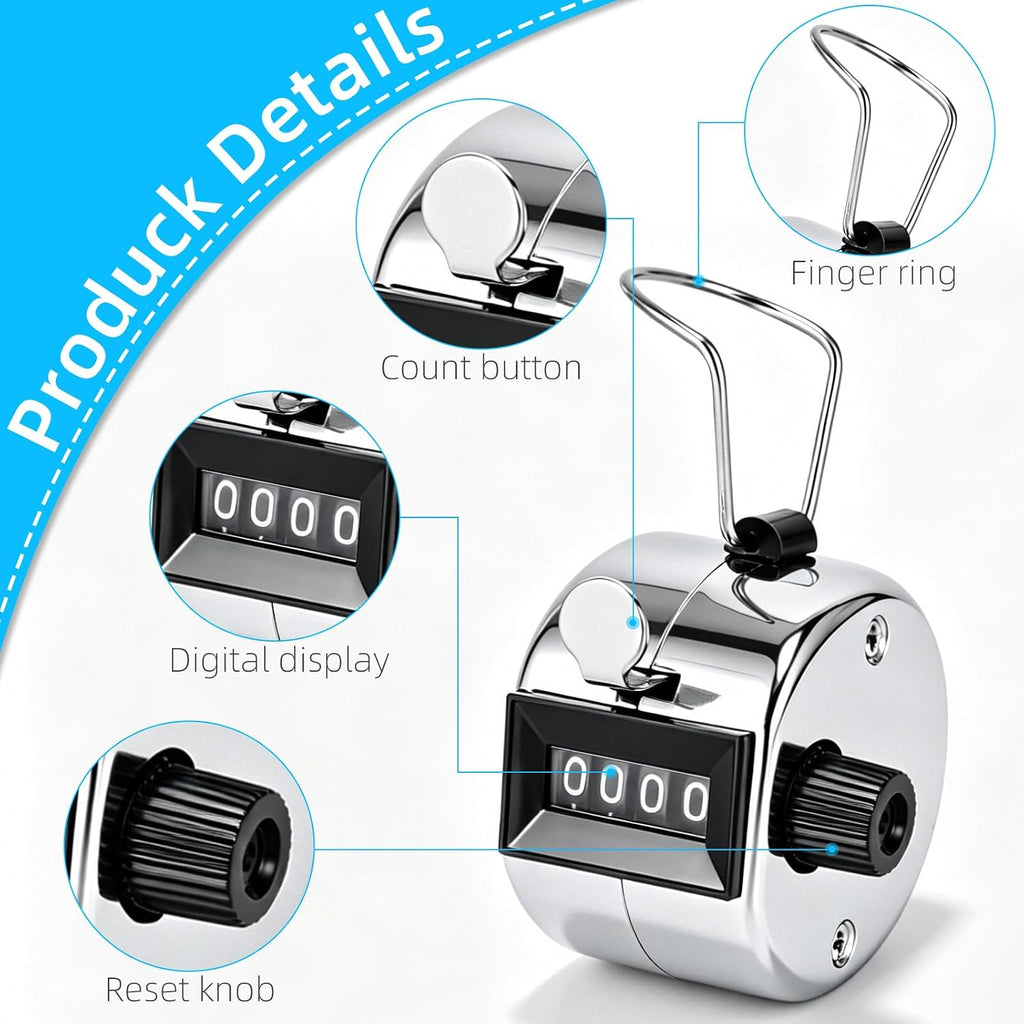 2 PCS Hand Metal Tally Clicker Counter – 4 Digit Number Clicker