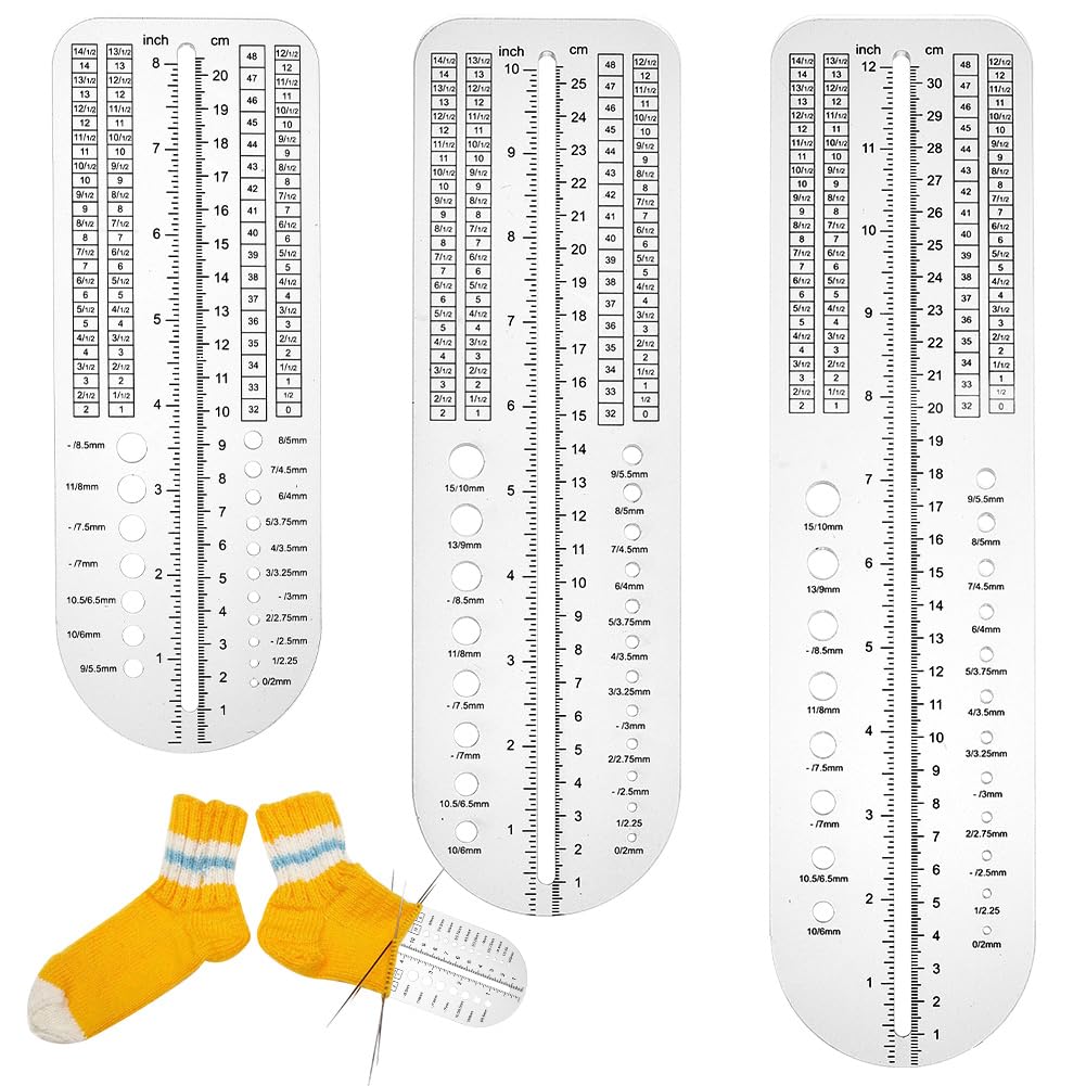 OLYCRAFT 3Pcs Socks Ruler Knitting Crochet 8/10/12 Inch Clear Acrylic