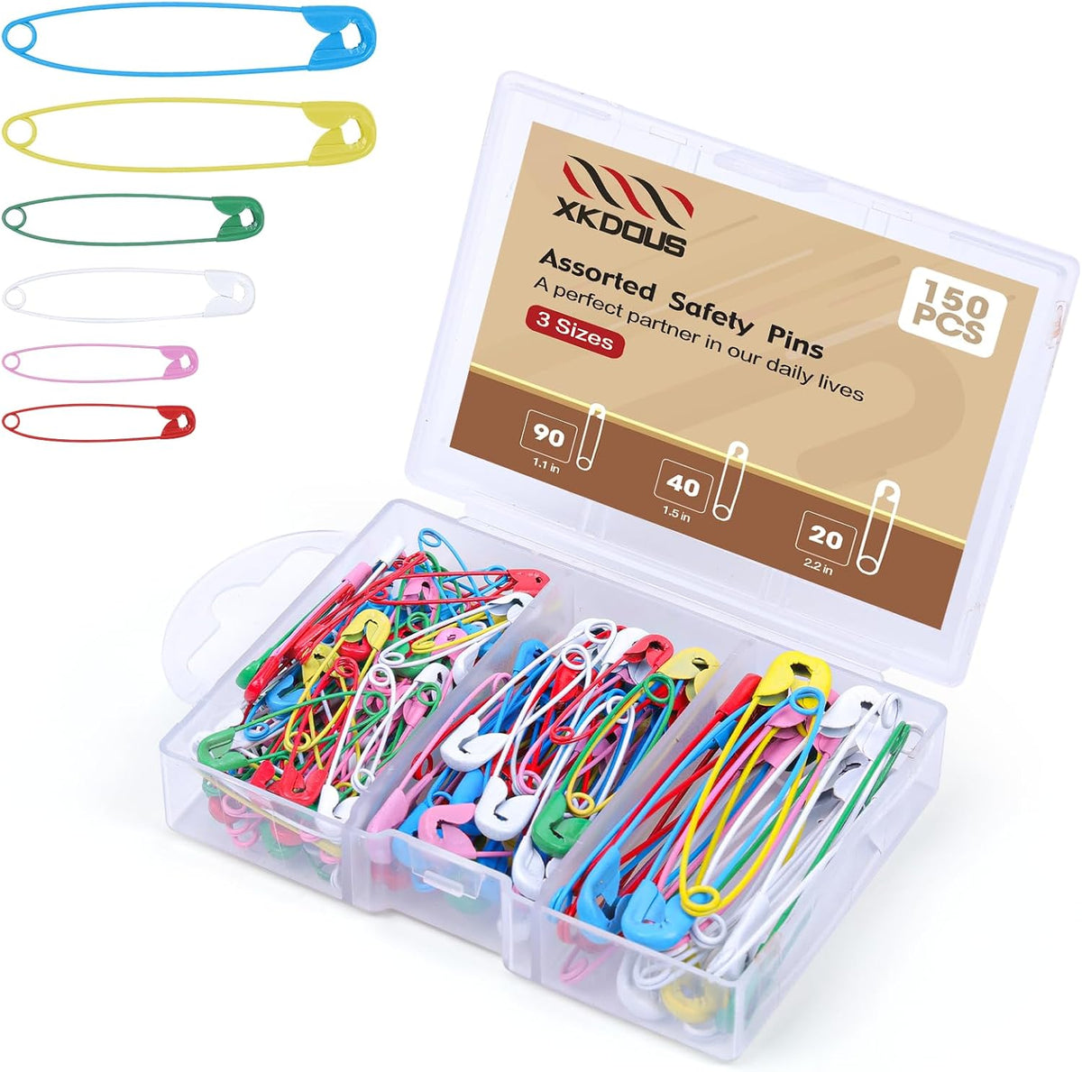 Safety Pins - 150 Pcs Assorted Sizes 6 Color Pins Bulk