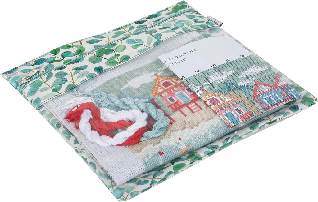 Hobby Gift Flat Project Pouch with Zipper Cotton Needlecraft Storage