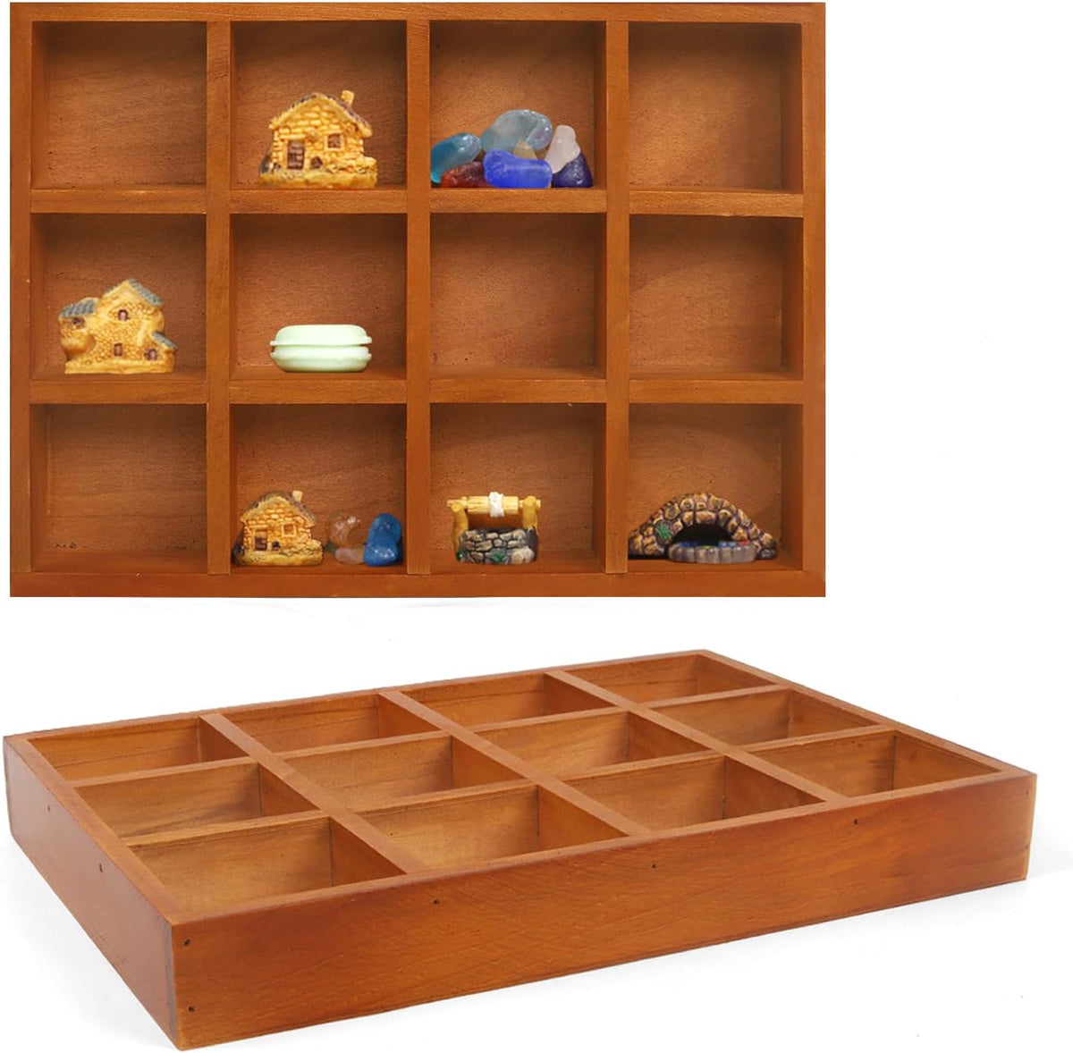 Wooden Tray, 2 Pack Wood Drawer Organizer Drawer Organizer 12 Grid