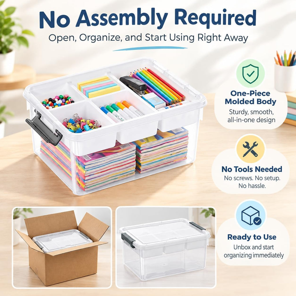 Clear Plastic Storage Box 17 QT with Removable Tray, Craft Organizer