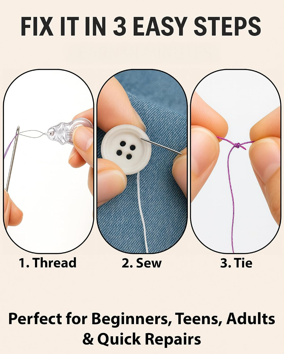 Vellostar Mini Hand Sewing Kit for Adults, Small Travel Case, 18