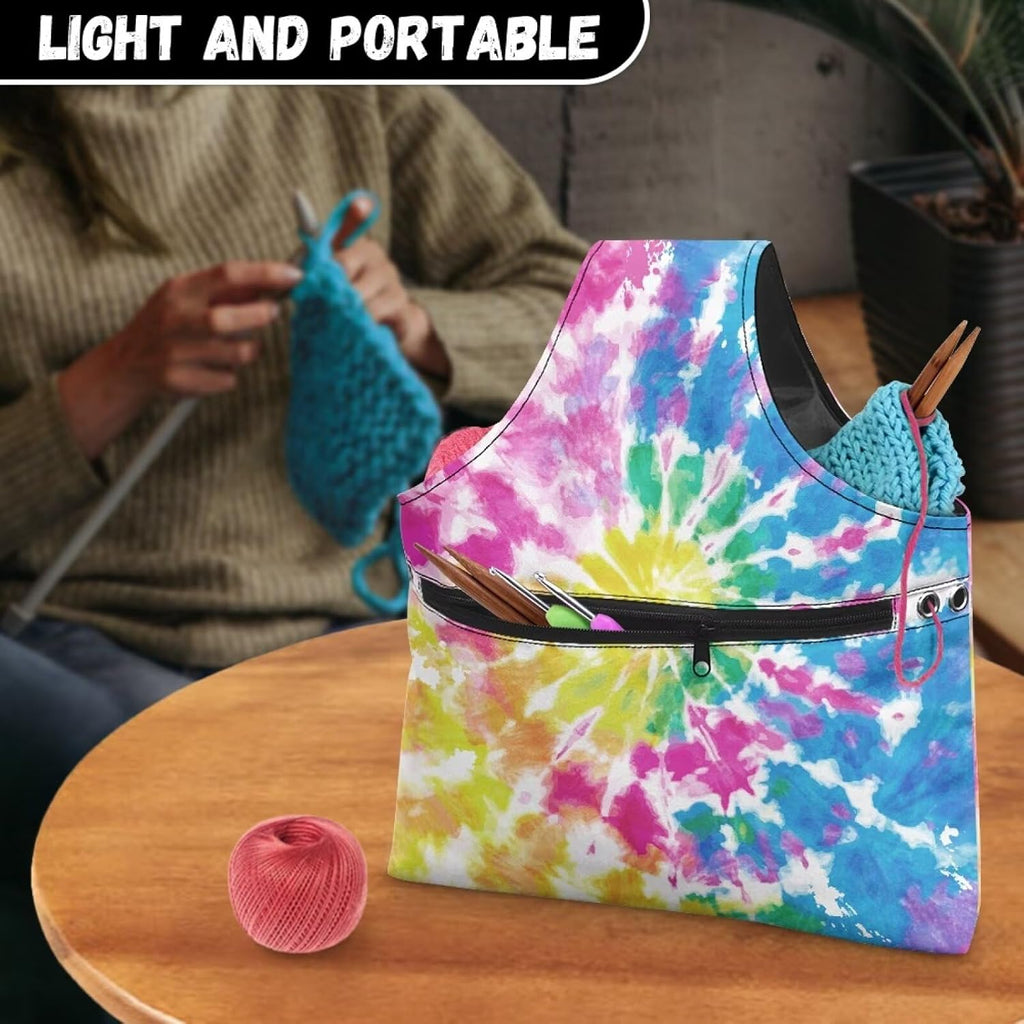 ASQVTIFE Rainbow Tie Dye Yarn Bag Needlework Tool Tote Bag Tie Dye