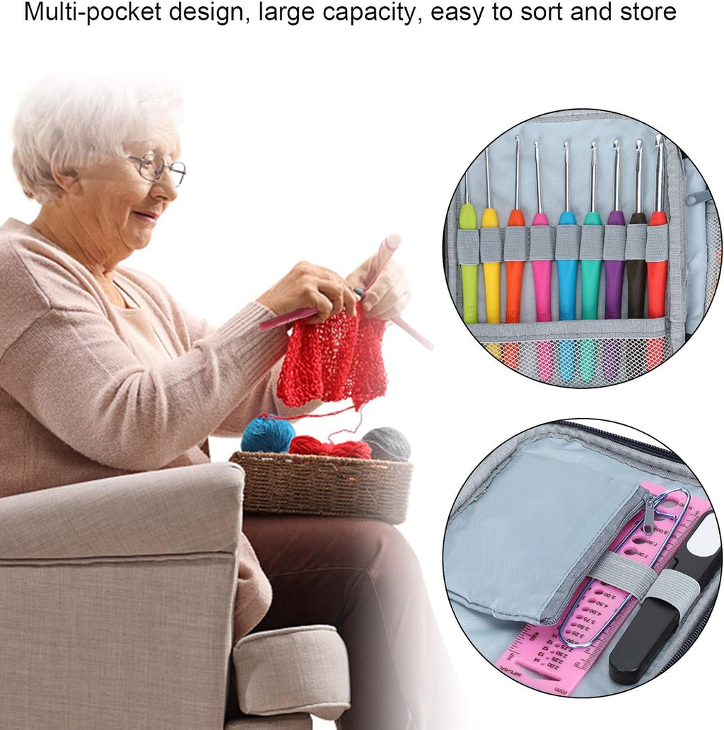 HEEPDD Crochet Hook Organizer Bag, Portable Double Zipper Storage Case