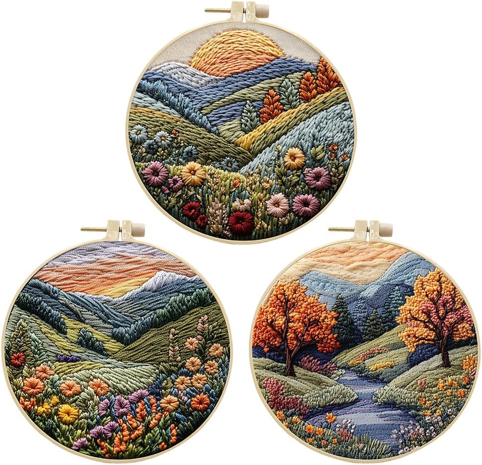 Eforcase 3 Sets Embroidery Starter Kit for Adult Beginner with