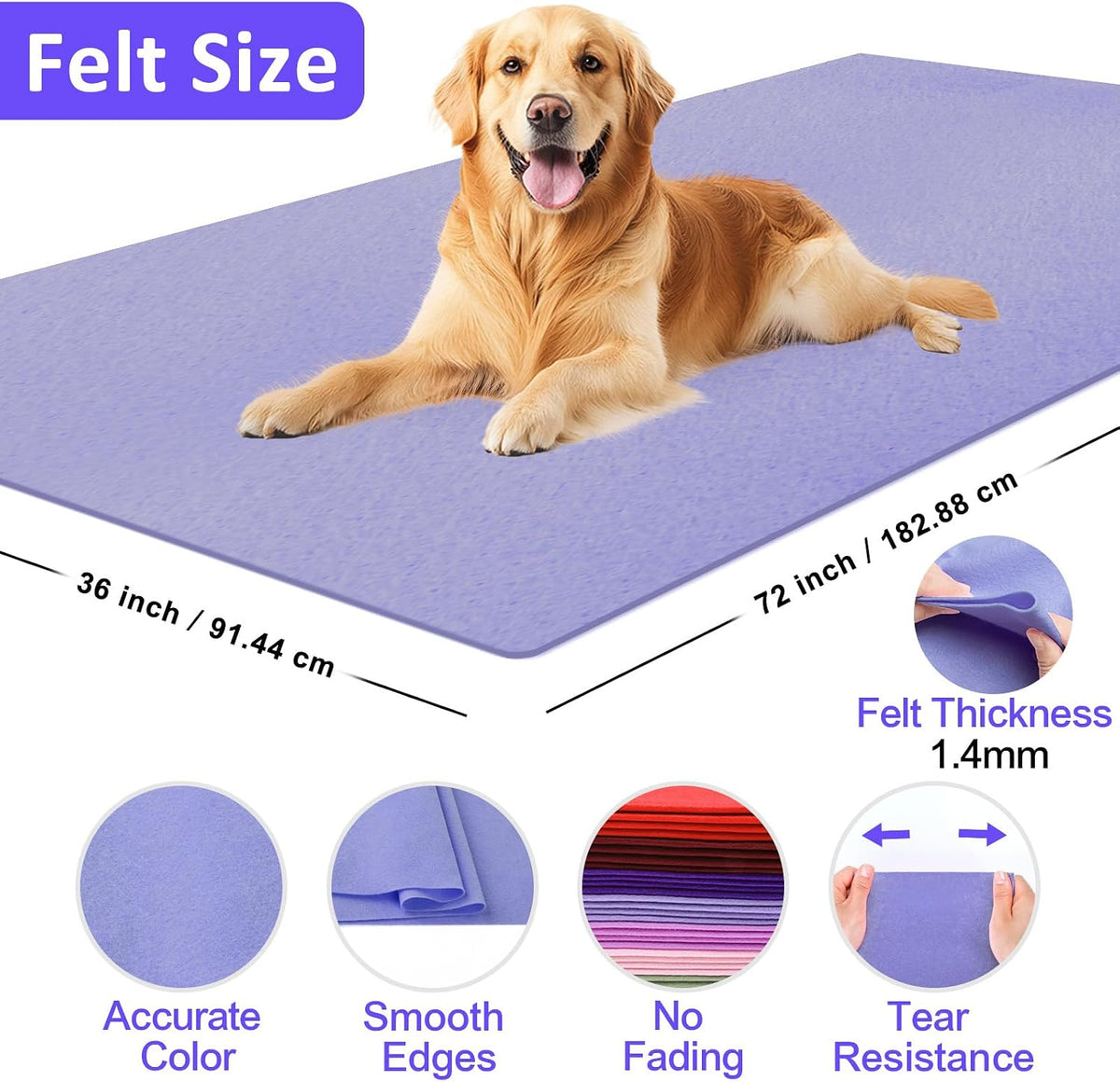 XSEINO Lavender Large Felt Fabric 72" X 36 "(2 Square Yards), 1.4 mm