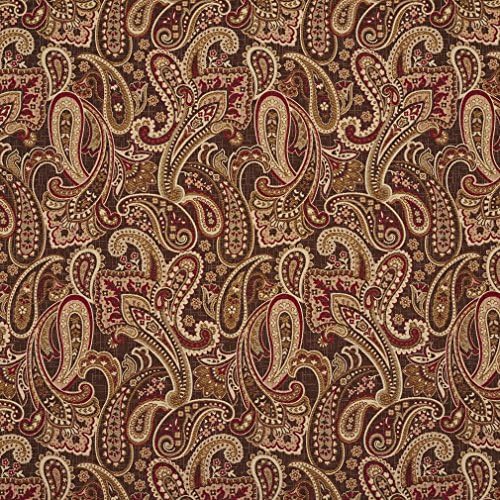 Red, Gold and Brown Woven Paisley Upholstery Fabric by The Yard - SKU