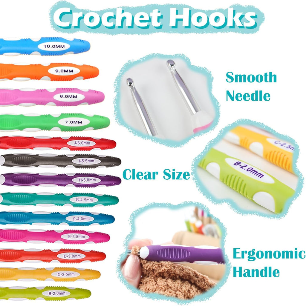 Novelchet Ergonomic Crochet Hooks Set with Case 2.0-10.0mm(B-N) Aqua