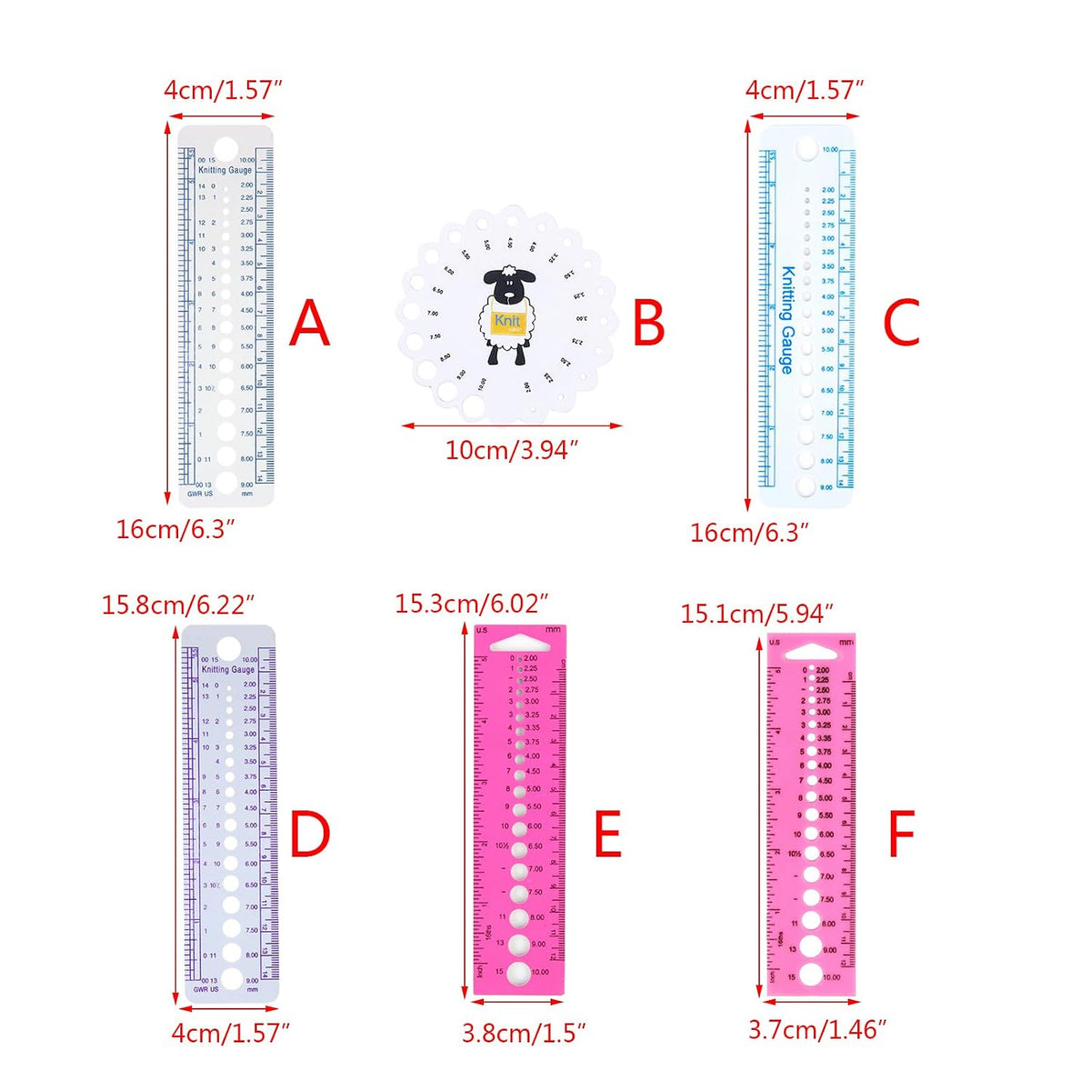 Needle Size Checker with Graduated Gauge, Ruler Purple