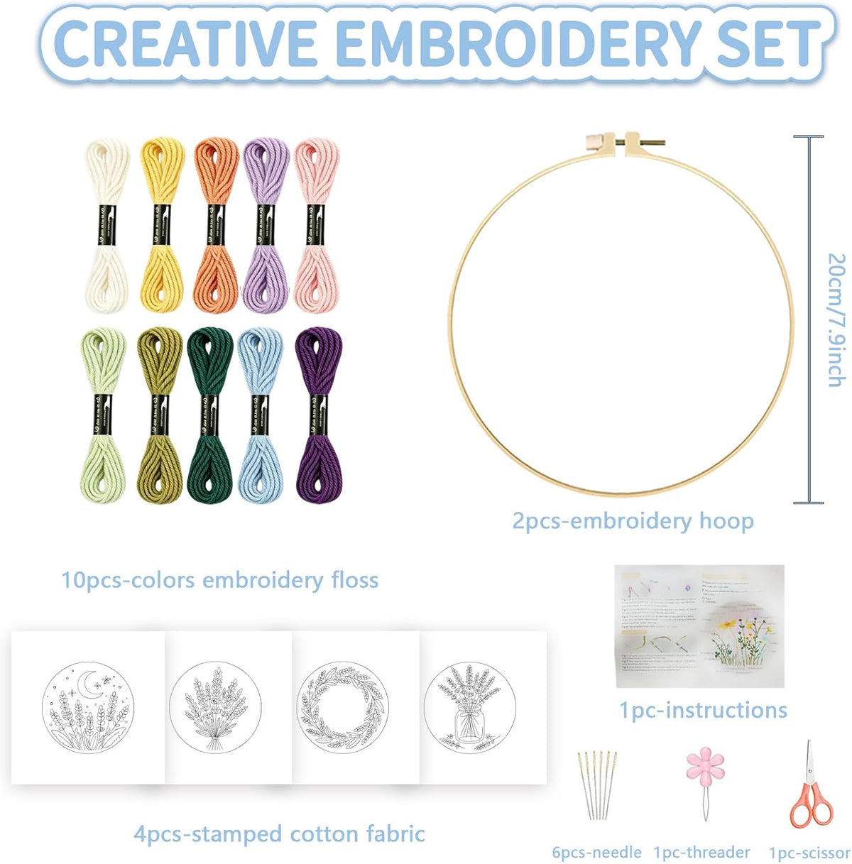 FREEBLOSS 4 Sets Embroidery Kit for Beginners Needlepoint Embroidery