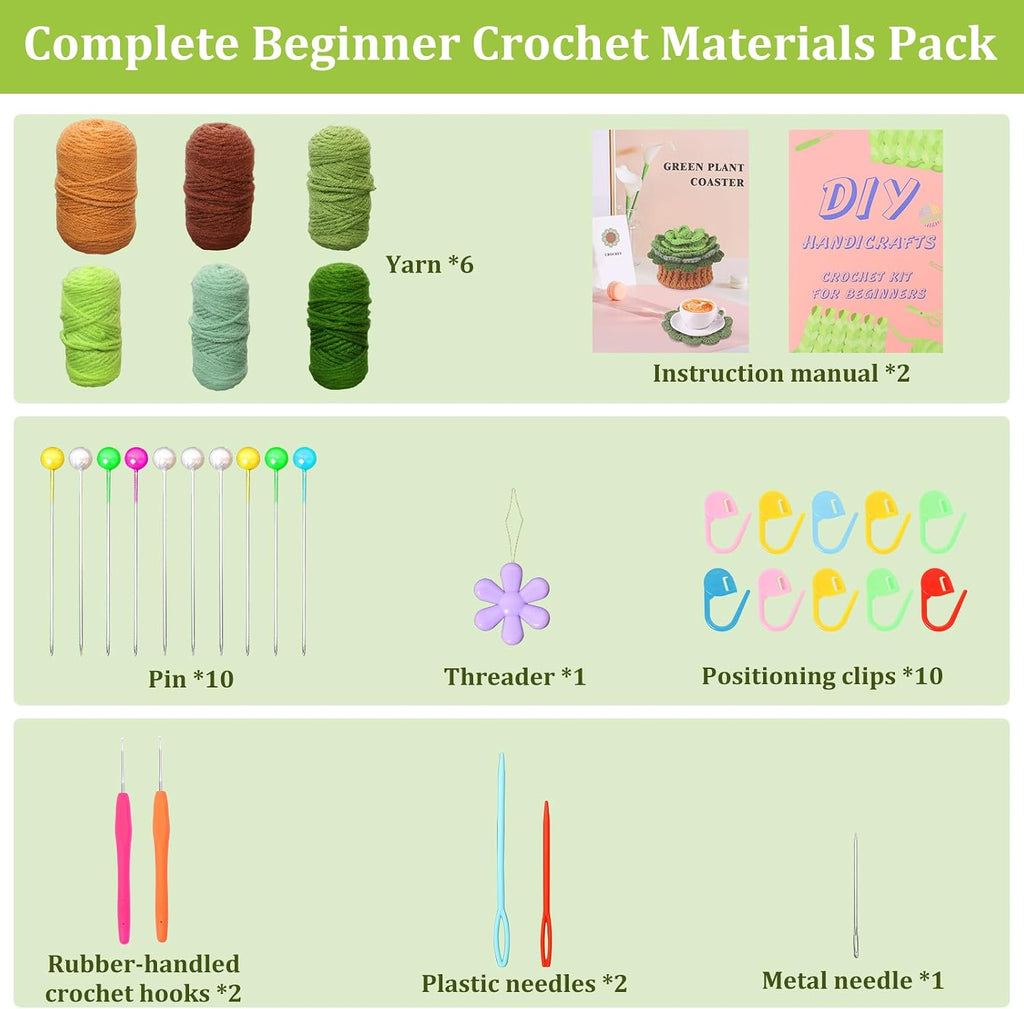 kjcbkcb 6Pcs Crochet Kit for Beginners Cute Potted Plant Cup Mats
