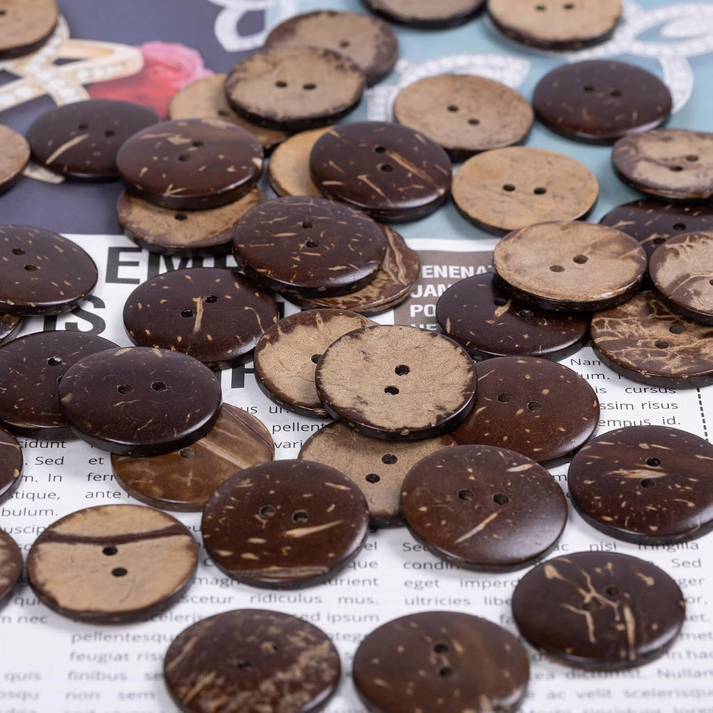 Natural Coconut Shell Buttons, 1 Inch / 25mm, 100Pcs