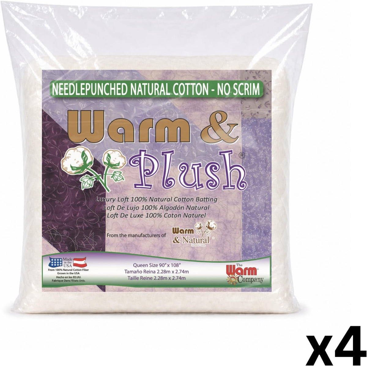 The Warm Company - Warm & Plush Cotton Batting – 4-Pack Queen Size