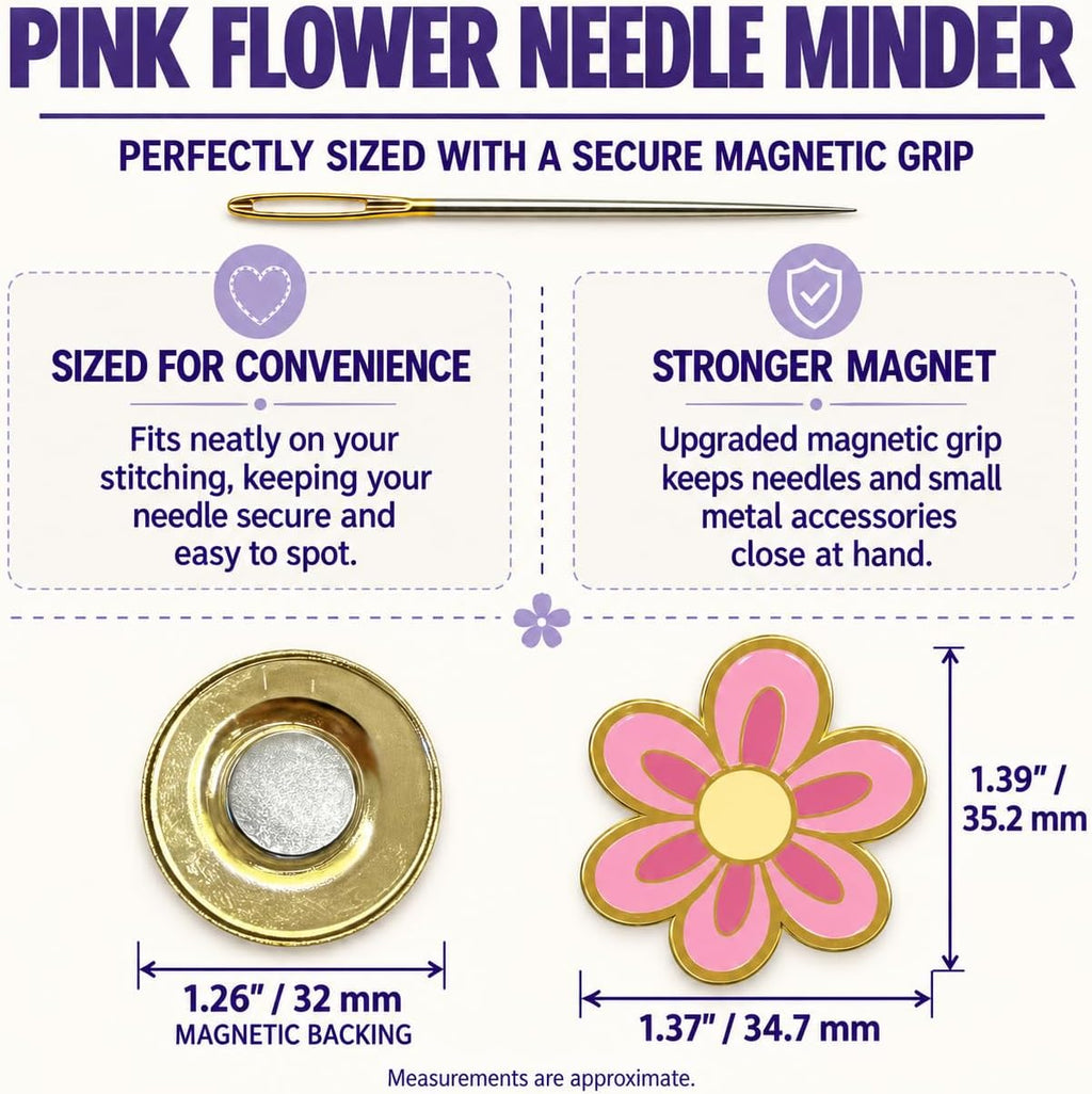 The Quilted Bear Magnetic Needle Minder, Large, Pink Flower