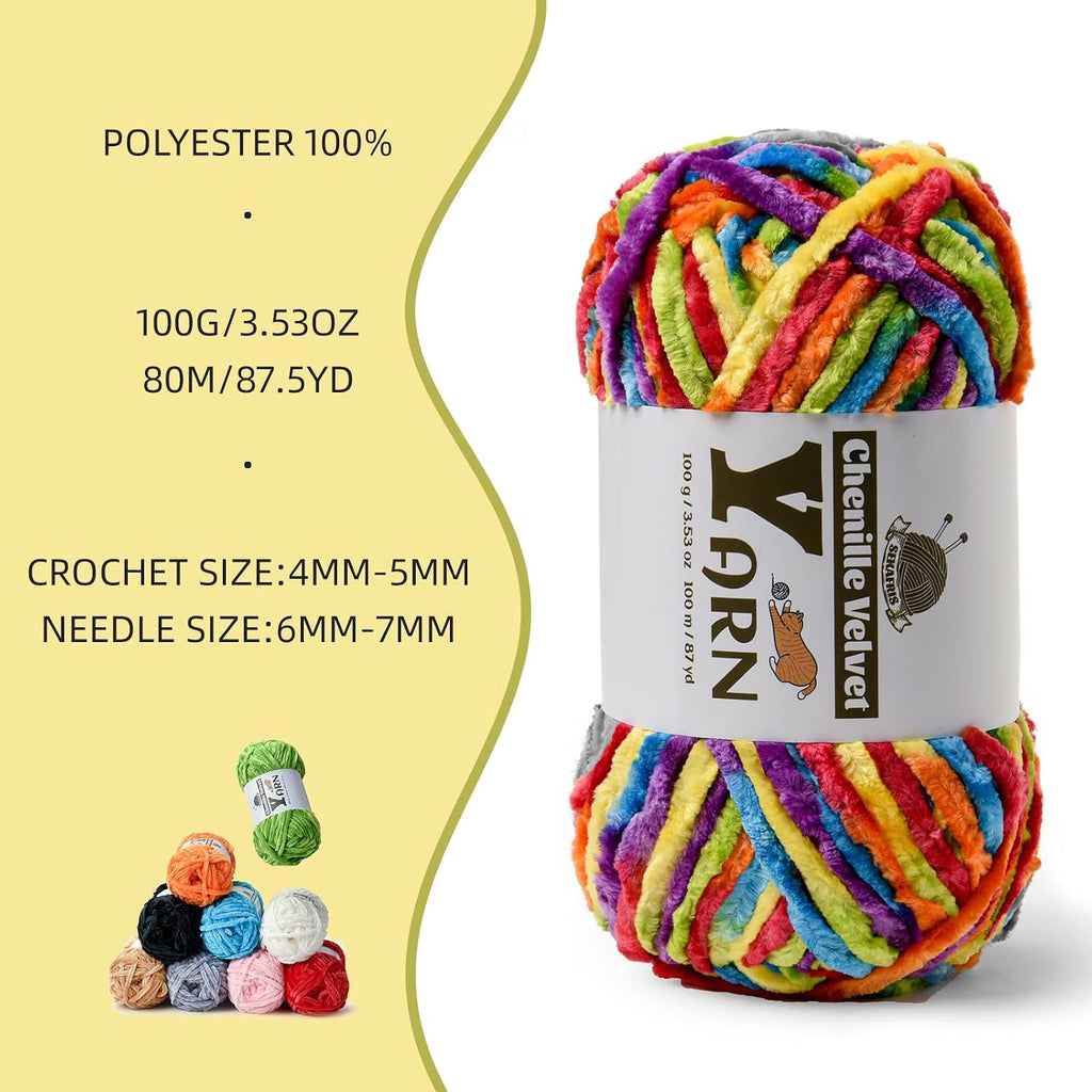 Chenille Velvet Yarn for Crocheting Beginner Yarn 12 Pack Multicolor