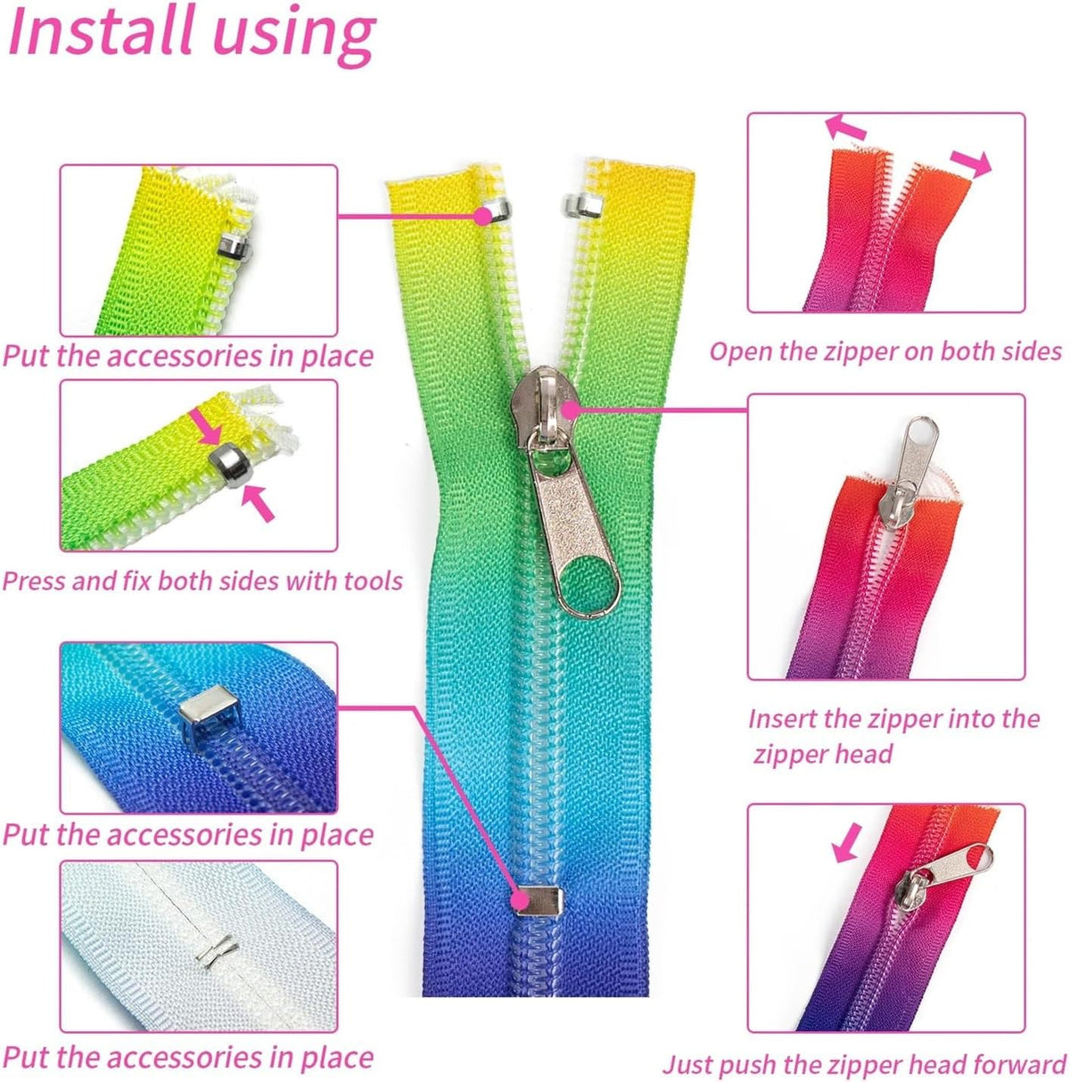 (Rainbow) No. 5 Nylon Colorful Code Package Yards Suitable for Home