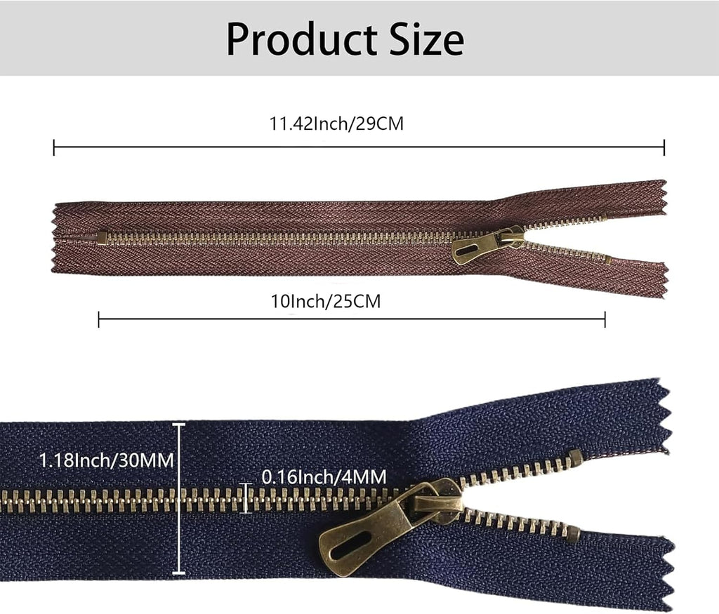QXUJI 12PCS #3 Metal Zippers for Bags and Purses, 10Inch/25CM